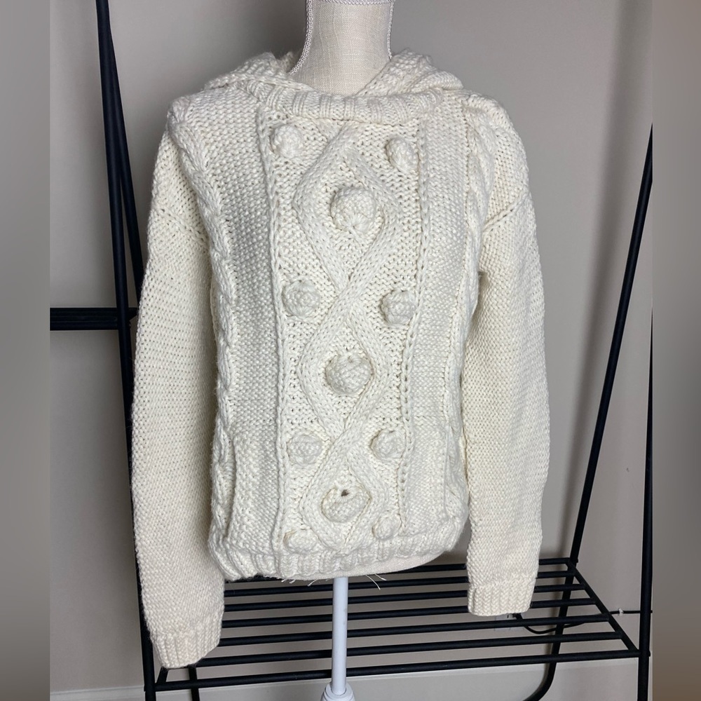 Smythe x Augden Ivory Cream Alpaca Wool Pom Pom Hoodie Sweatshirt Size M